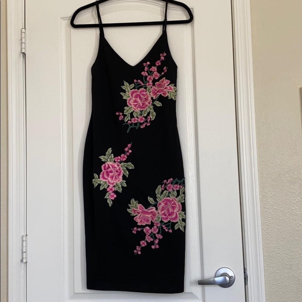 Black and floral embroidered dress, size M